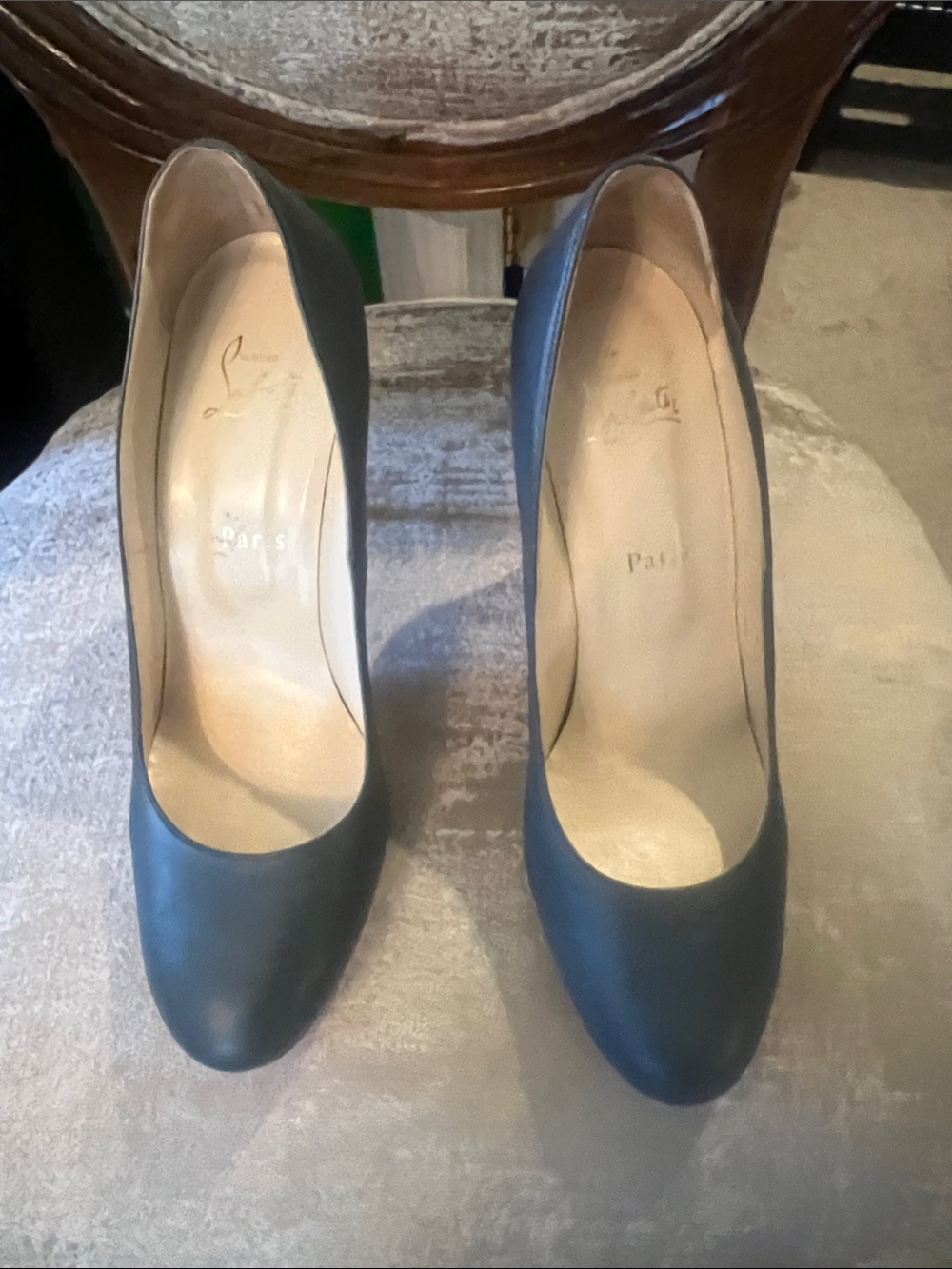Christian Louboutin Black Round-Toe Leather Pumps